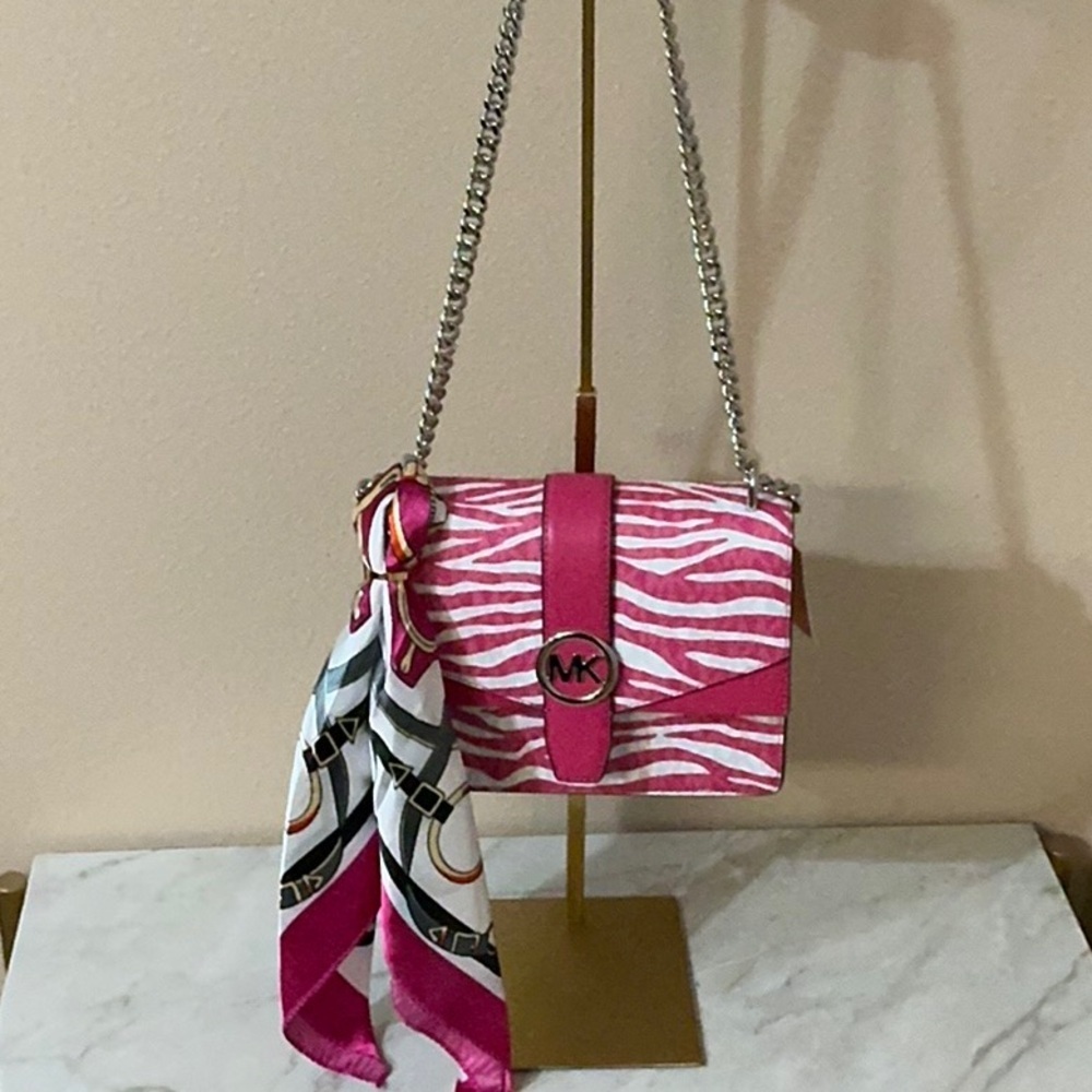 Michael By Michael Kors Pink and White Zebra Crossbody Bag